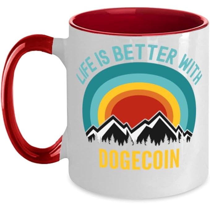 Life Is Better With Dogecoin Two-Tone Coffee Mug 11oz, Red image