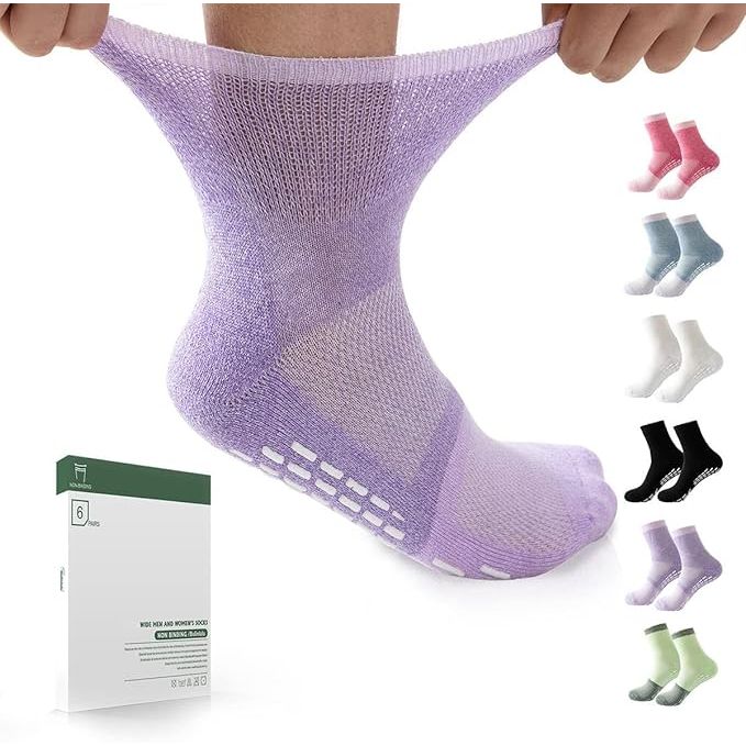 Diabetic socks with grippers are specially designed to provide comfort and support for individuals with diabetes. These socks are non-binding, which means they are not tight or constricting, helping to improve circulation and reduce the risk of complications from diabetes.