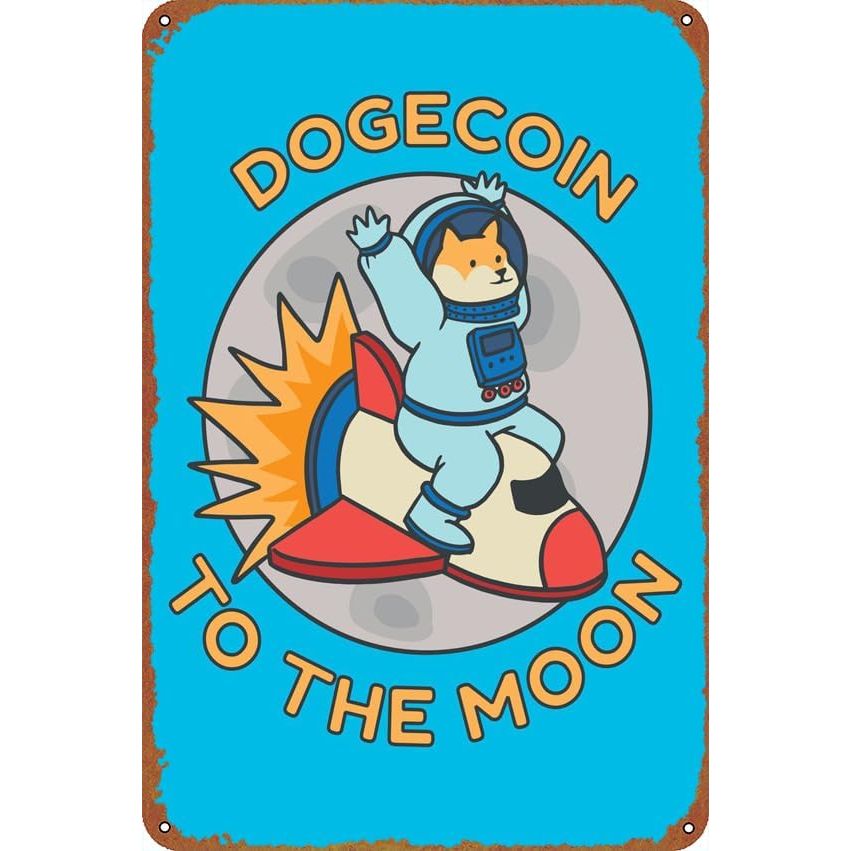 Dogecoin to the moon Self-Improvement Posters Vintage Tin Sign for Bar Office Home Wall Decor Gift Retro Metal Sign 12 X 8 inch image