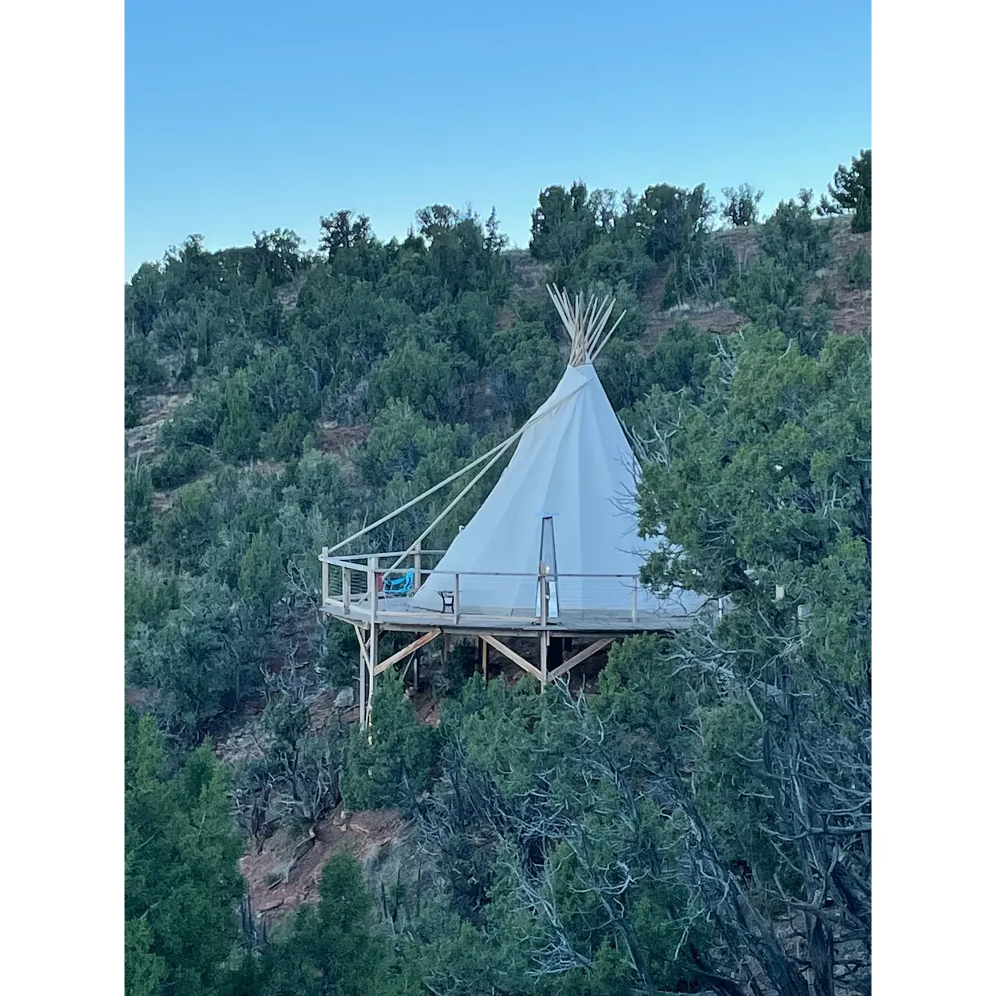 Coyote Run Tipi Retreat offers a truly unforgettable escape that combines the allure of the great outdoors with comfort and superb hospitality. Visitors looking for a unique accommodation experience will discover a tranquil oasis that provides a remarkable blend of natural splendor and homely amenities. Set against the stunning backdrop of a picturesque canyon, each tipi presents a panorama of the rugged landscape, offering guests a front-row seat to nature's theater.

Beyond the scenic views, these thoughtfully appointed tipis provide a cozy and inviting atmosphere, replete with electric blankets, quilts, and warm blankets for a snug night's sleep. Celebrate the simplicity of outdoor living with modern conveniences such as a mini-fridge, outlets for your gadgets, coffee pot, and even delightful snacks to make your stay as comfortable as possible. Ideal for both romantic getaways and family adventures, the spacious accommodations include indulgent beds for a restful retreat and charming bunk beds that spark joy for younger explorities.

The retreat uses eco-friendly practices to maintain the serene environment, and the attentive family hosts, together with their super friendly dog, extend a welcome that's both warm and inviting. As a guest, you'll be treated less like a visitor and more like an extended part of the family. The host's knowledge of the area's history enriches the experience, and their eagerness to ensure you have everything you need speaks to the retreat's reputation for unparalleled service.

Awake to the awe-inspiring sunrises and spend your evenings under the starlit sky. With the option to barbecue and dine alfresco, every meal becomes a picturesque banquet that complements the day's adventures. Coyote Run Tipi Retreat is a hidden treasure for those seeking the road less traveled, promising an array of memories that will be cherished for years to come. Whether you are marking a special occasion or just indulging in the wonders of wanderlust, your time at this retreat will be marked by comfort, beauty, and an authentic connection to the natural world. Description by ChatGPT.