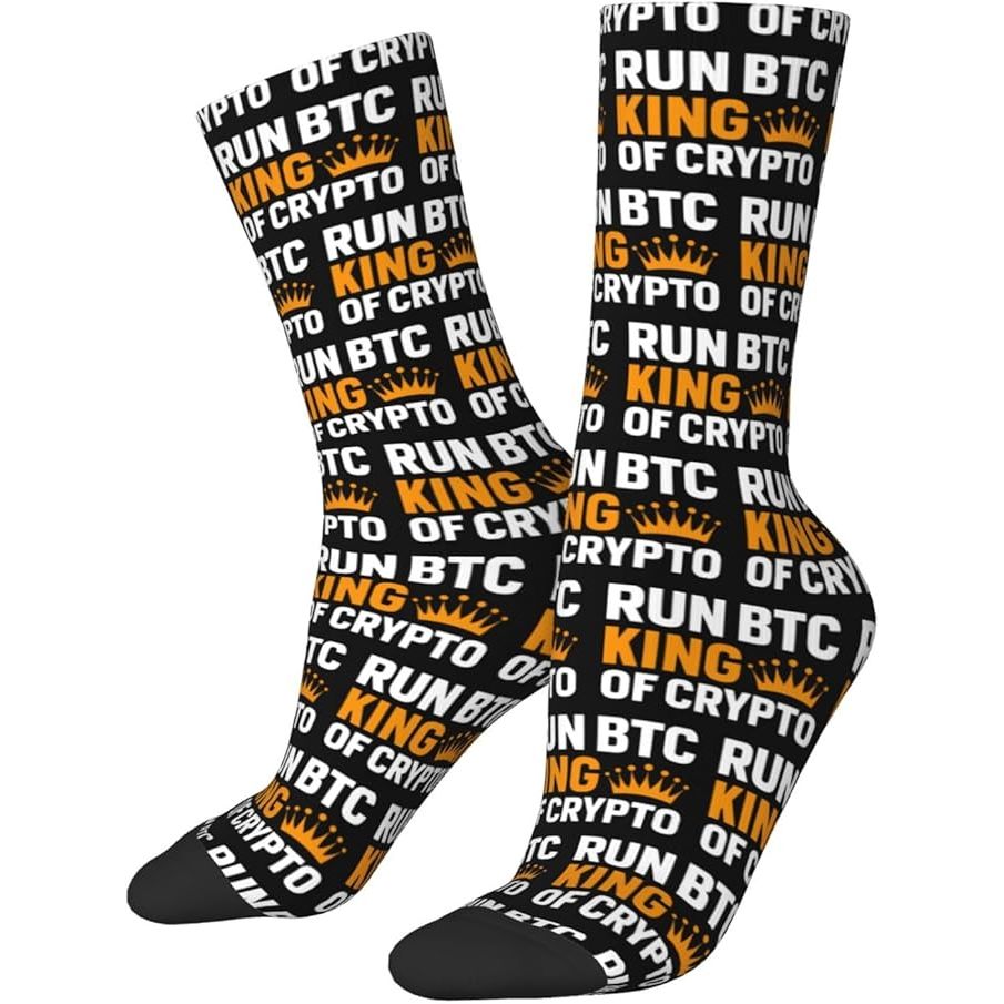 Run Btc King Of Crypto Socks For Men Women Gift Sport Crew Socks Funny Wicking Socks image