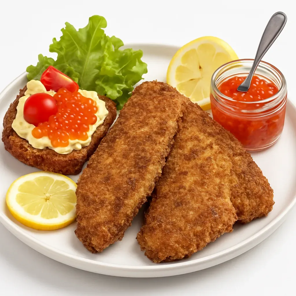 Enjoy a delightful Danish dish featuring crispy grilled fish fillets on dark rye bread, accompanied by a flavorful homemade remoulade.