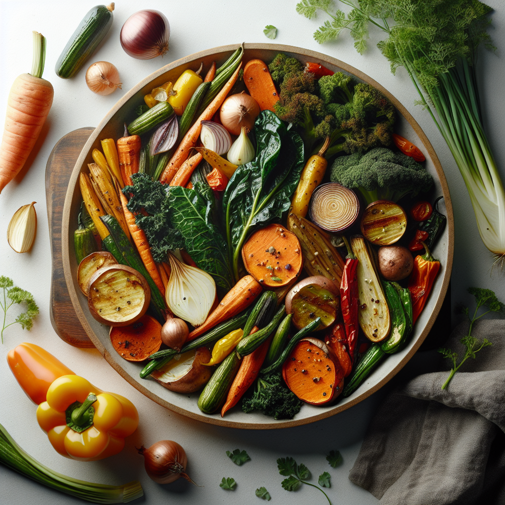 Organic Baked Vegetables is a colorful and nutritious dish featuring a variety of seasonal vegetables roasted to perfection in the oven. This simple yet delectable recipe highlights the natural flavors of each vegetable, enhanced with a drizzle of olive oil, a sprinkle of sea salt, and a mix of herbs like rosemary and thyme.