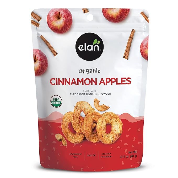 Elan Organic Cinnamon Apples are a delicious and healthy snack option that comes in a convenient 3.17 oz pack. These dried apple rings are coated with a touch of cinnamon for added flavor, making them a tasty treat that can be enjoyed on the go or as a quick snack at home.