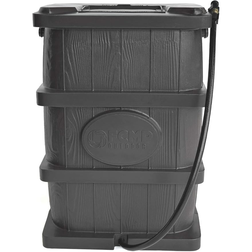 The FCMP Outdoor Slim Line 45-Gallon Wood Grain Rain Barrel is a stylish and functional rainwater catcher for your outdoor space. It has a sleek wood grain design that adds a touch of elegance to your home while also serving as a practical solution for collecting rainwater.