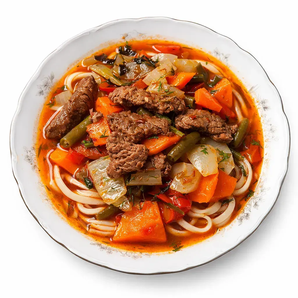 Lagman Noodles - Uyghur-style pulled noodles with savory meat sauce 