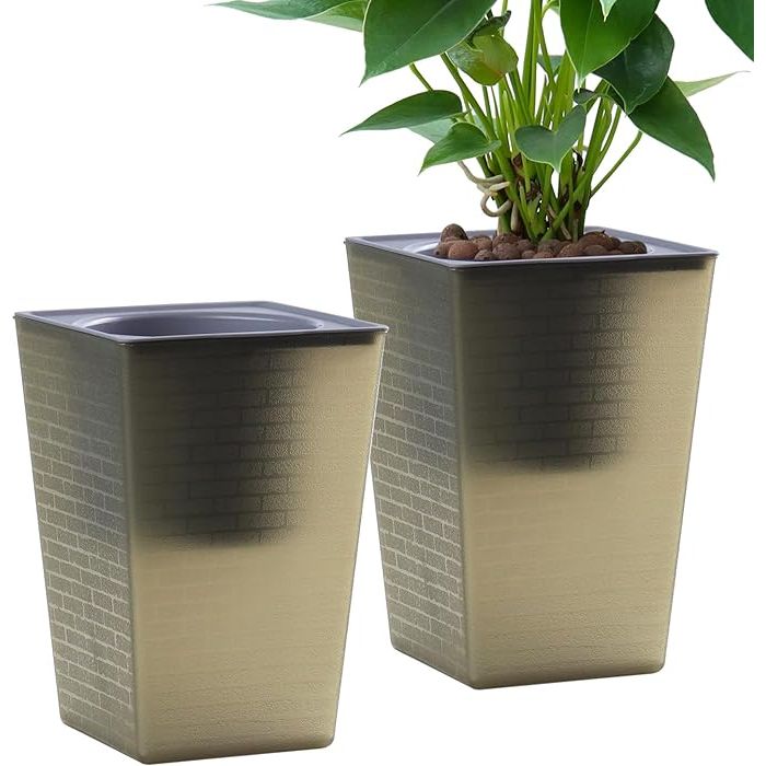 The Self Watering Planter 2 Pieces 6 Inch is a set of two plastic flower pots designed for indoor plants. These pots come with an inner pot that allows for proper drainage and prevents overwatering, making them ideal for plants like African Violets, flowers, and herbs.