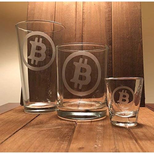 Bitcoin Pint Glass, Double Rocks Glass, or Shot Glass s- Bitcoin - Bitcoin Gift Cryptocurrency - blockchain image