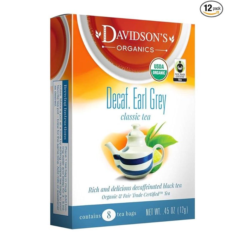 Davidson's Organics is a family-owned company that specializes in producing high-quality organic teas. Their Decaffeinated Earl Grey tea is a popular choice for those looking for a caffeine-free alternative to traditional Earl Grey tea. Each box contains 8 individually wrapped tea bags, and this pack includes 12 boxes for a total of 96 tea bags.