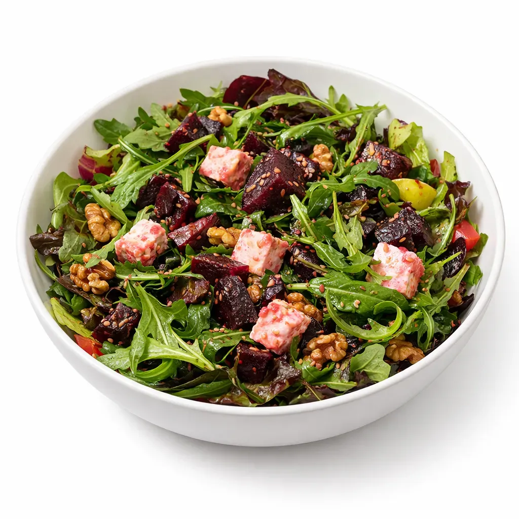 A vibrant and nutritious Greek-inspired salad featuring earthy beets, nutty bulgur, and creamy feta cheese, perfect for a light lunch or side dish.