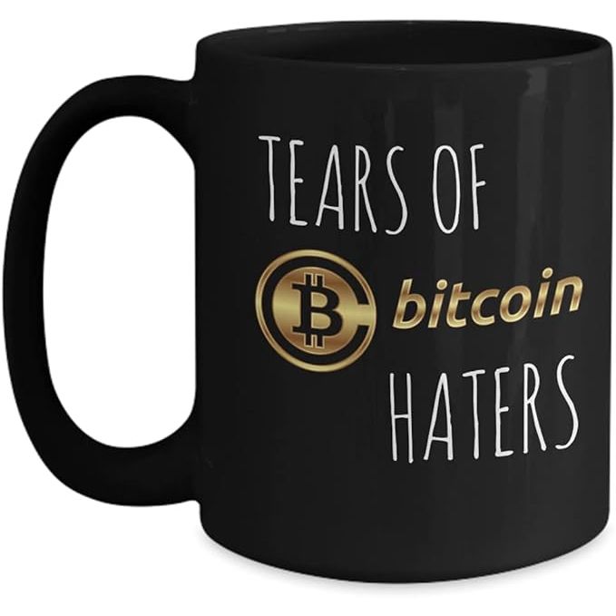 The Tears of Bitcoin Haters Mug is a unique and humorous gift designed for cryptocurrency traders and miners. The mug features a witty design with the phrase "Tears of Bitcoin Haters" printed on it, making it a fun and lighthearted way to show support for the world of Bitcoin and blockchain technology.