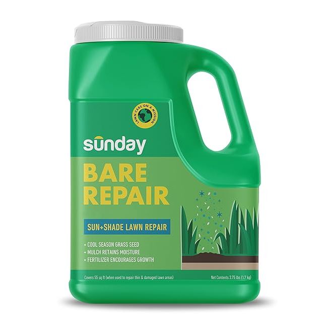 Sunday Bare Repair Sun and Shade Grass Seed Spot Treatment is specifically designed to repair patchy or bare spots in your lawn, especially in areas that are shaded or difficult to grow grass. This product comes in a 3.75lb jug that can cover up to 55 square feet of area, making it perfect for small to medium-sized patches.