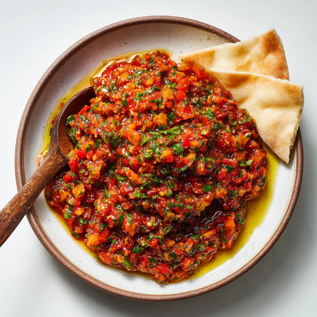 A zesty and vibrant Turkish salsa-like dip, bursting with fresh ingredients and perfect for appetizers or complementing any meal.