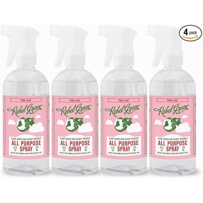 Rebel Green Natural All-Purpose Cleaning Spray is a versatile cleaner that is safe for use on a variety of surfaces. Made with essential oils, this multi-surface cleaner combines effective cleaning power with a pleasant Pink Lilac scent. The formula is free from harsh chemicals, making it safe for use around children and pets.