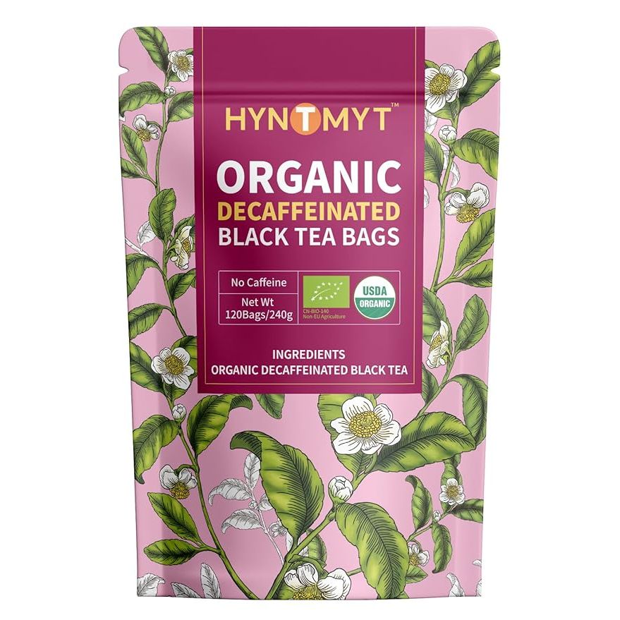 HYNTMYT Organic Decaffeinated Black Tea Bags are USDA Certified Organic and made from high-quality decaffeinated black tea leaves. Each box contains 120 individual tea bags, providing a convenient and easy way to enjoy a cup of decaf black tea.