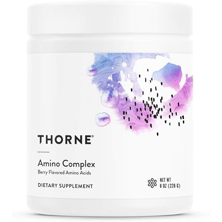 Thorne Amino Complex is a dietary supplement that provides essential amino acids (EAAs) and branched-chain amino acids (BCAAs) in a convenient powder form. These amino acids are crucial for protein synthesis, muscle repair, and energy production, making them ideal for pre or post-workout supplementation.