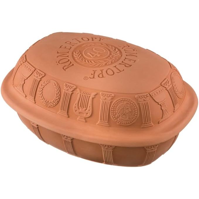 The Römertopf 14005 Clay Roaster is a special 40 Years Anniversary Edition that offers a non-stick Dutch oven for healthy clay pot cooking. This versatile cooking vessel has a capacity of 3.7 quarts (3.5 liters), perfect for serving up to 6 people.