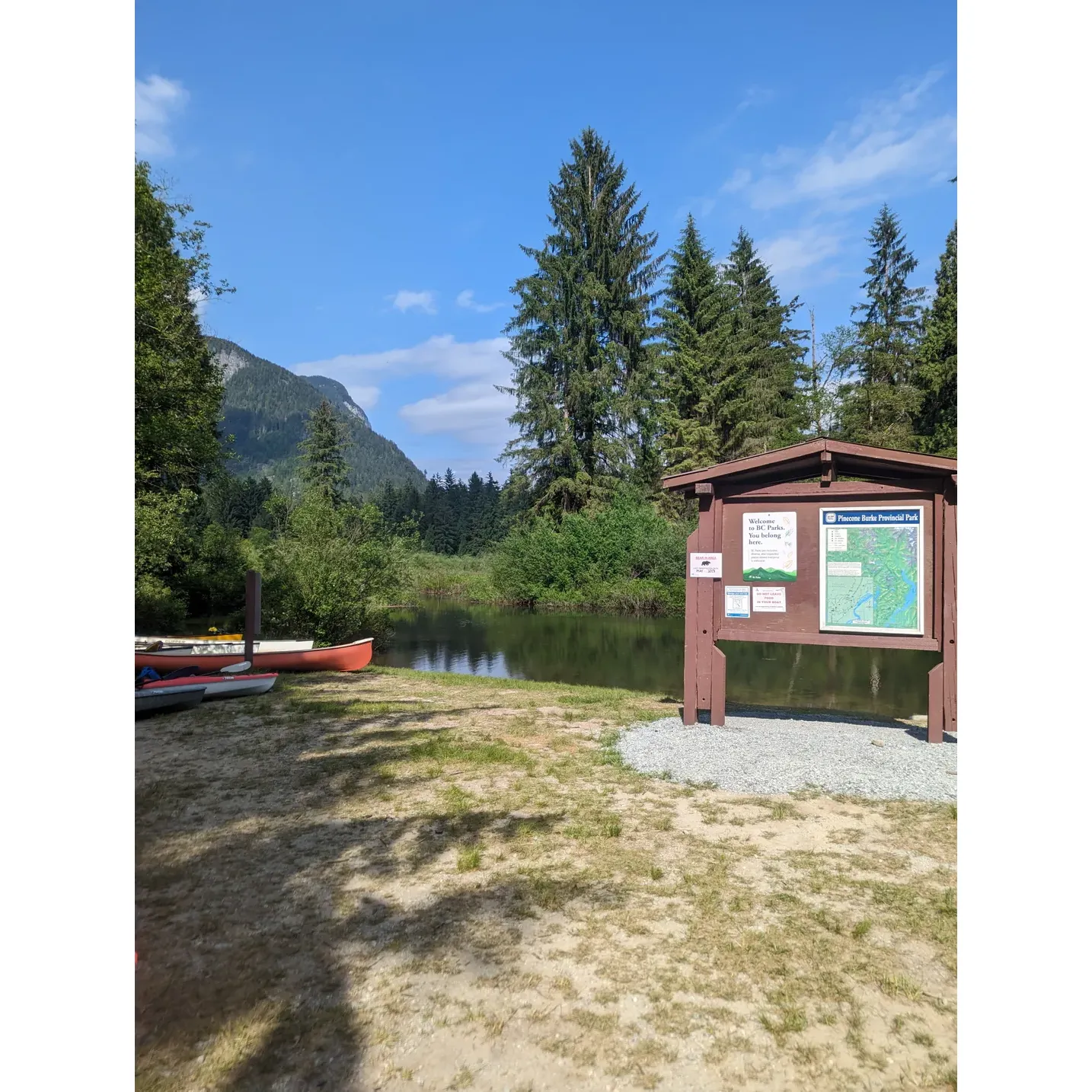 Widgeon Creek Campground offers an idyllic setting for water enthusiasts and backcountry adventurers. Accessible only by watercraft, such as kayaks, canoes, and paddleboards, this destination is a true haven for those seeking a serene escape from the hustle and bustle of everyday life. Glide through the creek’s clear, shallow waters for a unique journey to your camping retreat, where you may occasionally need to traverse on foot due to varying water levels throughout the year.

Once you arrive, you'll find the convenience of thoughtfully constructed tent platforms, ensuring a comfortable and dry camping experience, no matter the weather. The cleanliness and maintenance of the site are second to none, with visitors frequently commending the pristine condition of facilities including bear-proof food lockers which contribute to safe and wildlife-conscious camping.

The campground, while maintaining a backcountry feel, offers amenities such as pit toilets, and multiple campsites are thoughtfully dispersed along the shoreline and within the peace of the surrounding forest. Campers are self-reliant at Widgeon Creek, bringing in their water treatment solutions and camping stoves, respecting the campfire restrictions that are in place to preserve the natural beauty of the environment.

The "Leave No Trace" principles are fully embraced here, ensuring that the splendor of the area remains untouched for future visitors. The campground presents a balance between lively day usage and tranquil mornings or evenings, with an influx of daytrippers enjoying the beach area from mid-morning to evening.

Explorers can embark on a 45-minute hike to the captivating Widgeon Falls to indulge in the picturesque landscapes. Those who rise with the sun or relax into the sunset will find Widgeon Creek transforms into a truly special ambiance—one of peaceful reflection and natural majesty.

While the campsite proves to be popular, especially on weekends, its welcoming atmosphere is perfect for SUP aficionados paddling from Pitt Lake or for leisure hikers venturing to the waterfalls. It is a cherished spot where memories are made, and nature's allure is in full display, punctuated by the possibility of spotting local wildlife, such as black bears, in their natural habitat. As with all wildlife encounters, preparedness is key, and campers are encouraged to come equipped with bear spray for safety.

Widgeon Creek Campground is indeed a nature-lover's paradise, providing an exceptional outdoor experience that both captivates and inspires a spirit of adventure. Description by ChatGPT.