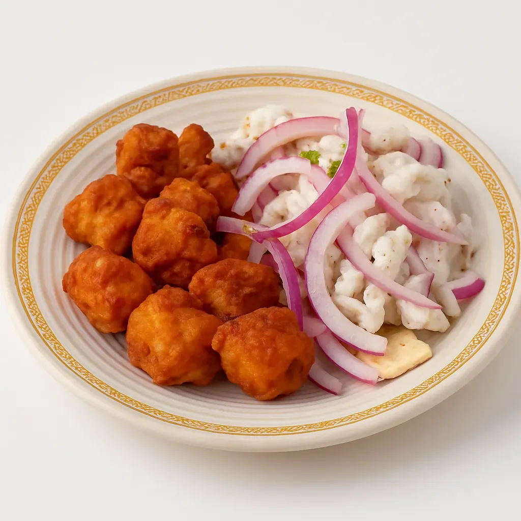 A vibrant combination of Tiritas de Pescado and Chicharrón de Pescado, inspired by the coastal flavors of Zihuatanejo, Mexico. This seafood dish is refreshing and crispy, perfect for seafood lovers and a great way to enjoy Mexican cuisine.