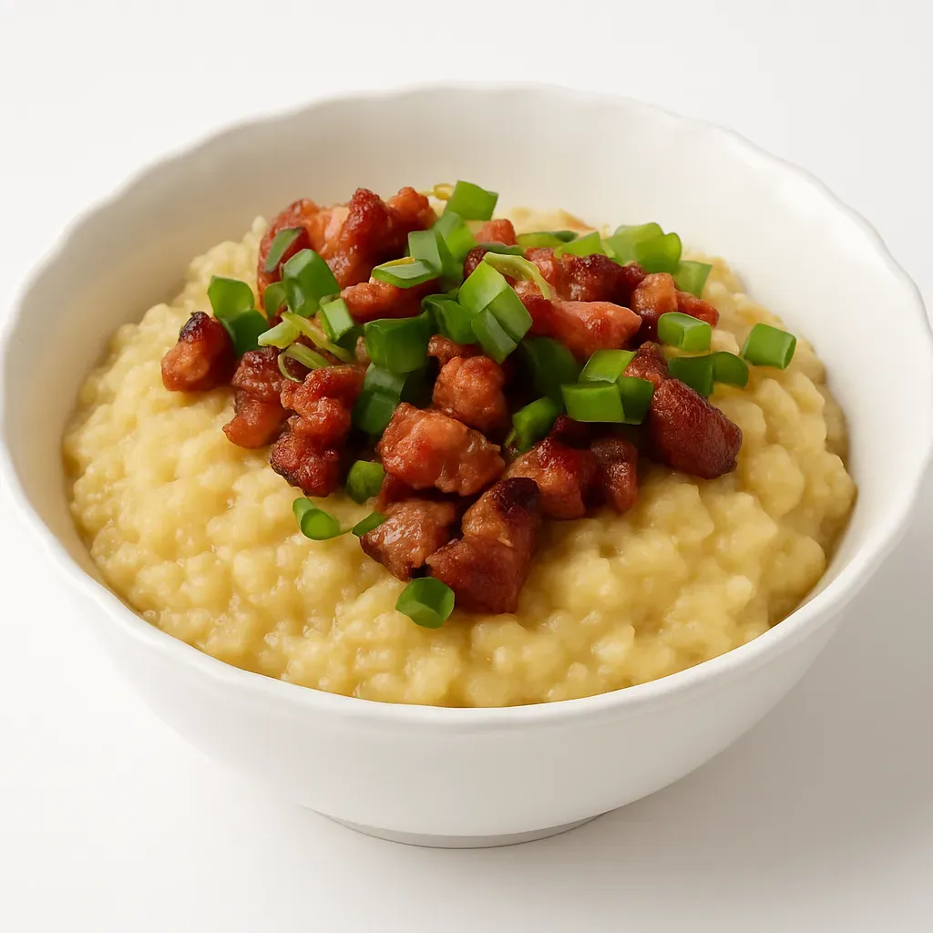 Experience the traditional Estonian dish Mulgi puder, a comforting blend of barley groats and potatoes, topped with crispy bacon and onions, perfect for a hearty meal.