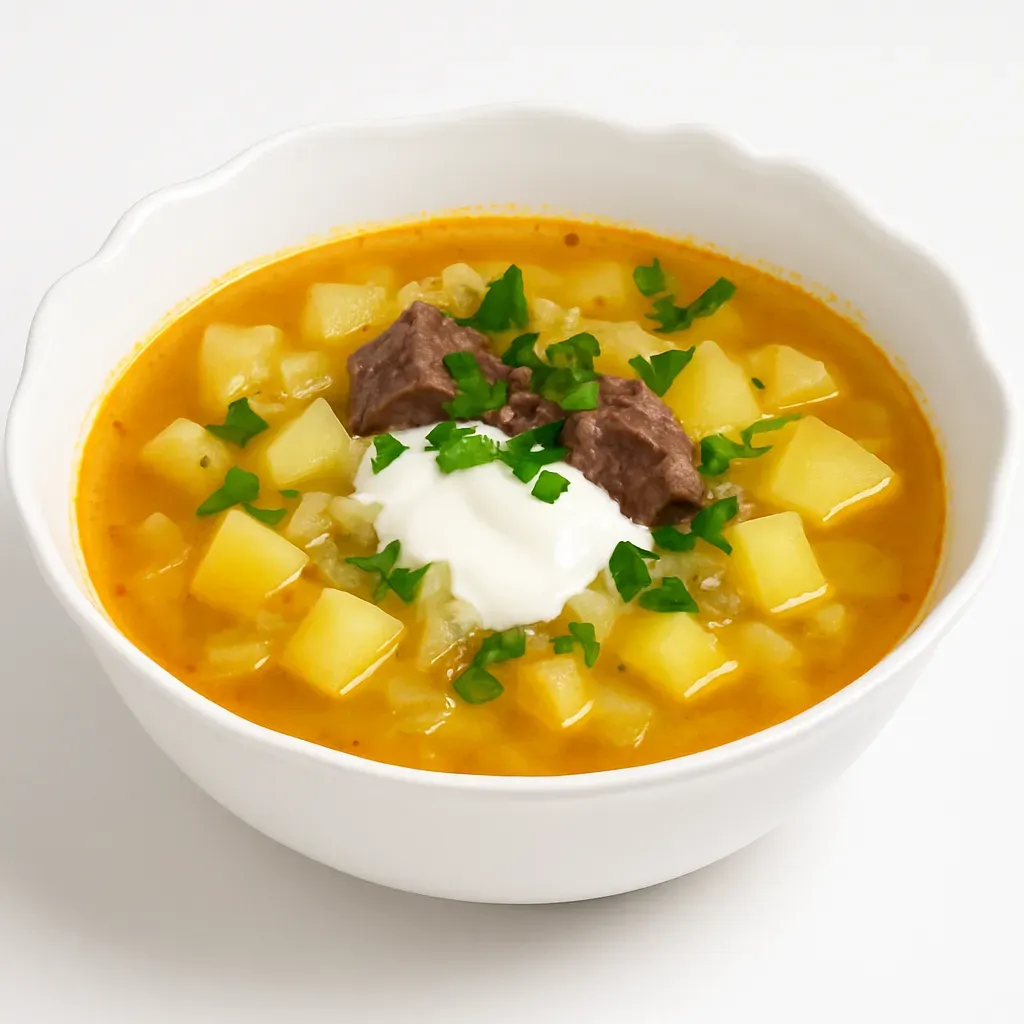 This traditional Eastern European dish combines tender beef, fresh vegetables, and a savory broth to create a warming and comforting soup perfect for cool days.