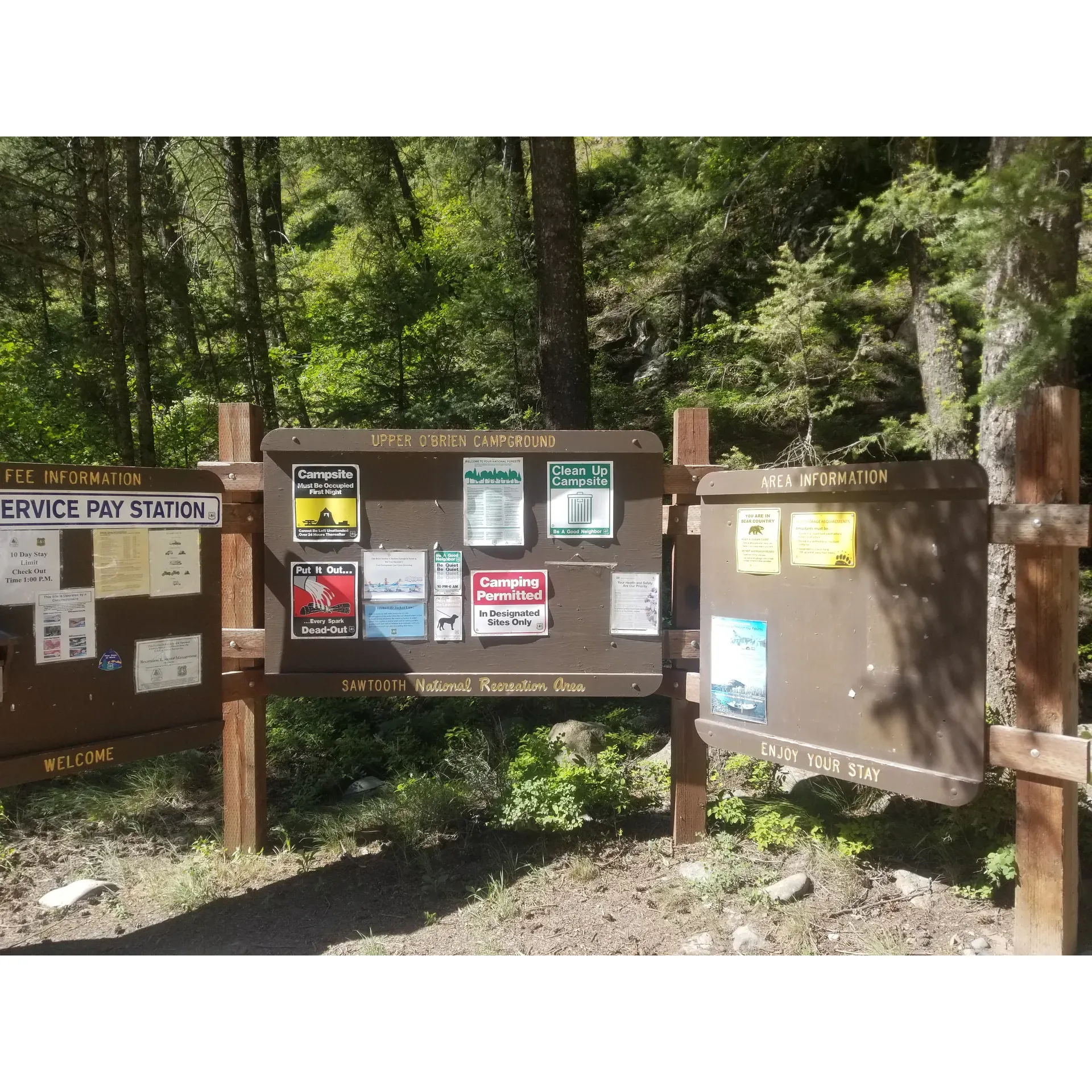 Upper O'Brien Campground offers an inviting destination for campers seeking a serene getaway along the banks of the majestic Salmon River. Accessible via a single-lane bridge that accommodates a variety of towing setups, the campground provides guests with well-maintained, fairly level sites complete with fire rings and picnic tables for a classic outdoor experience.

Visitors are greeted by the tranquility of the surrounding landscape, where the harmonious sounds of the river create the perfect backdrop for a peaceful retreat. Water enthusiasts will appreciate the easy access to the river for a day of fishing or simply enjoying the soothing presence of the gently flowing waters.

For those who prefer to disconnect and immerse in nature, the campground's location ensures a sense of solitude rarely found in busier parks, making it a haven for those who cherish quiet nights under the stars. The rustic charm of the campground is enhanced by features such as a traditional hand pump providing refreshingly cool drinking water, reminiscent of simpler times.

With the convenience of a vault toilet available all year round and stocked with essentials like toilet paper, Upper O'Brien Campground offers essential amenities to ensure a comfortable stay for guests. Although there's a noticeable tranquility due to the absence of an onsite host, the campground remains a sought-after spot for those looking to enjoy a weekend escape or an extended peaceful sojourn amidst nature.

Lauded for its simplicity and prime location, Upper O'Brien Campground remains a favorite among campers who enjoy dirt and gravel roads leading to a secluded spot where the main soundtrack is the flowing river accompanied by the soft murmur of wildlife and the rustling of leaves in the gentle breeze. With its beautiful river access, convenient amenities, and the promise of solitude, this campground is a charming choice for anyone planning a relaxing outdoor adventure. Description by ChatGPT.