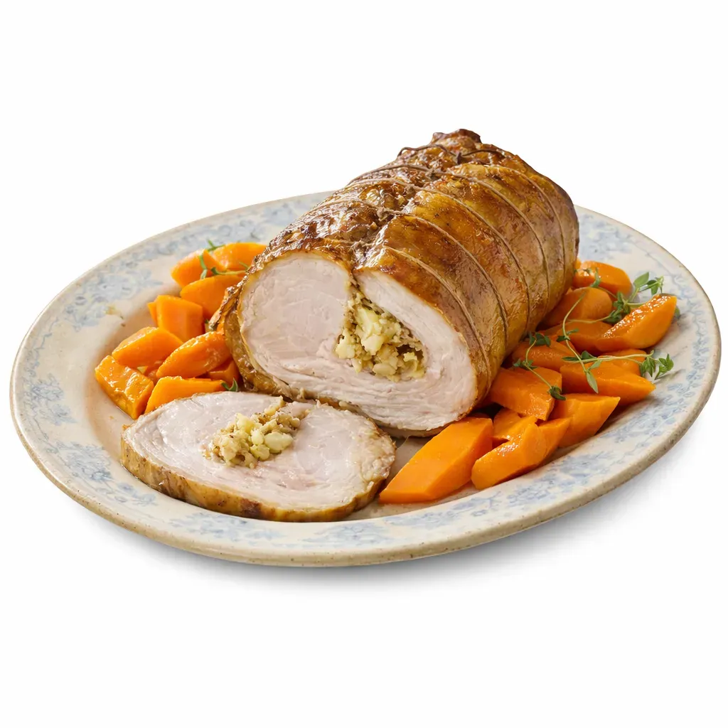 A succulent pork loin roast stuffed with flavorful apple and sage, perfect for gatherings or Sunday dinners.