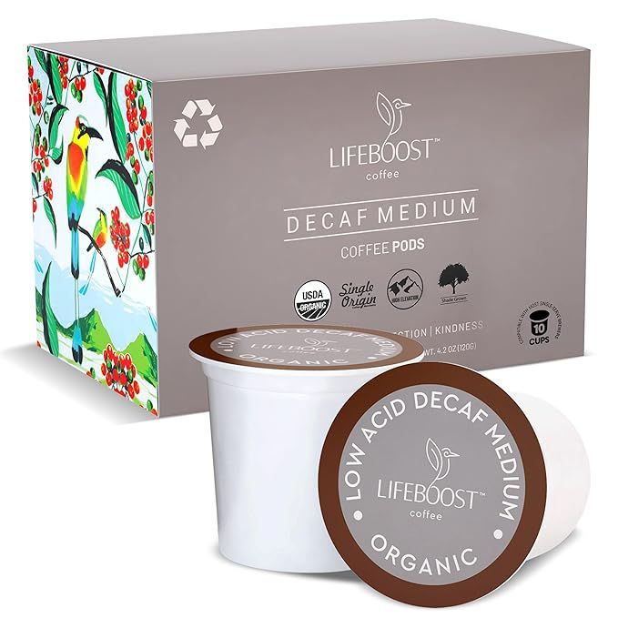 Lifeboost Organic Decaf Coffee K Cups are a convenient and environmentally friendly way to enjoy a low acid decaf coffee. These single origin pods are made from 100% organic, non-GMO beans that are free from pesticides and mycotoxins.