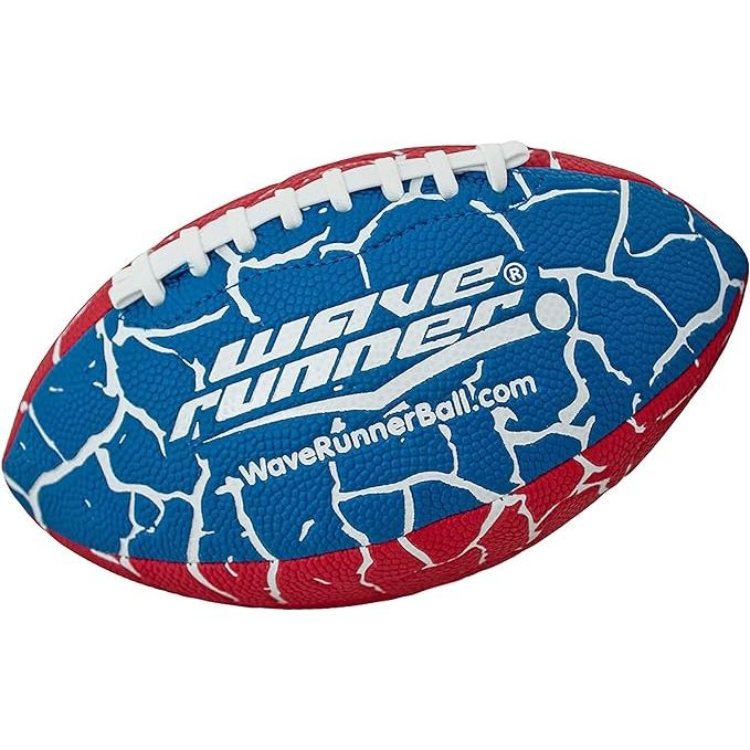 The Wave Runner Grip It Waterproof Junior Size Football is a durable and double laced football designed for outdoor play. Measuring 9.25 inches in size, it is the perfect size for kids and is waterproof, making it ideal for beach activities, pool games, and other outdoor water play.