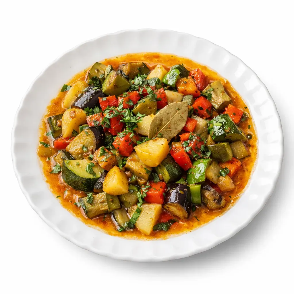 A vibrant Greek vegetable stew that celebrates fresh seasonal produce. Perfect for vegans, this dish is both hearty and budget-friendly, making it a delightful meal for any occasion.