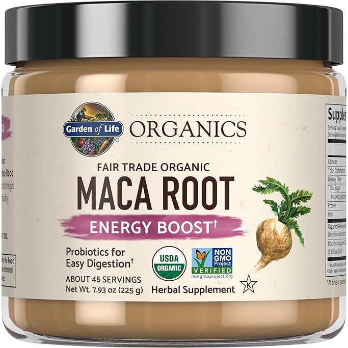 Garden of Life Organics Fair Trade Gelatinized Peruvian Maca Root Energy Boost Powder is a dietary supplement designed to provide natural energy support. This product contains maca root, a nutrient-dense superfood that has been used for centuries in traditional medicine to promote vitality and stamina.