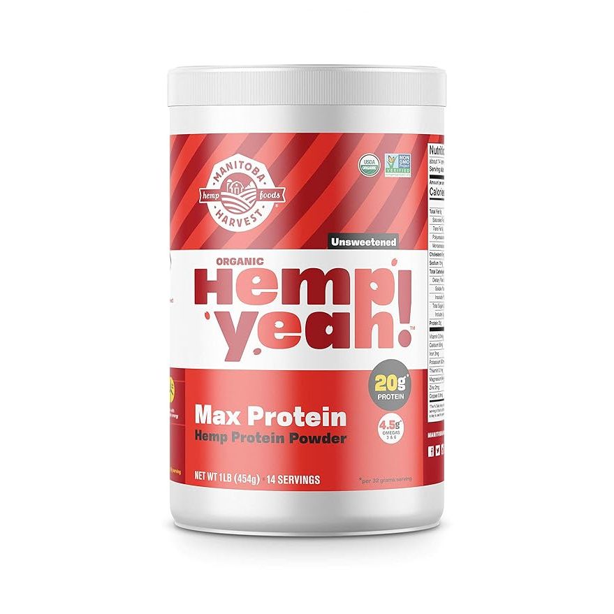 Manitoba Harvest Hemp Yeah! Organic Max Protein Powder is a plant-based protein powder made from organic hemp seeds. Each 16oz container provides 20g of protein and 4.5g of Omegas 3&6 per serving, making it a great option for those looking to increase their protein intake and incorporate healthy fats into their diet.