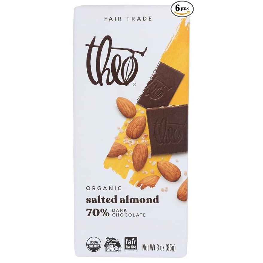 The Theo Chocolate Salted Almond Organic Dark Chocolate Bar is a delicious and indulgent treat made with 70% cacao for a rich and intense chocolate flavor. The dark chocolate is combined with crunchy almonds and a touch of sea salt to create a perfect balance of sweet and savory flavors.