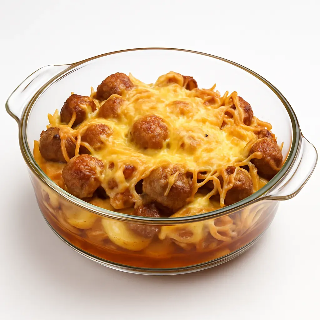 A comforting European-inspired dish featuring tender pork in a rich tomato sauce layered with golden fried potatoes and topped with a cheesy crust.