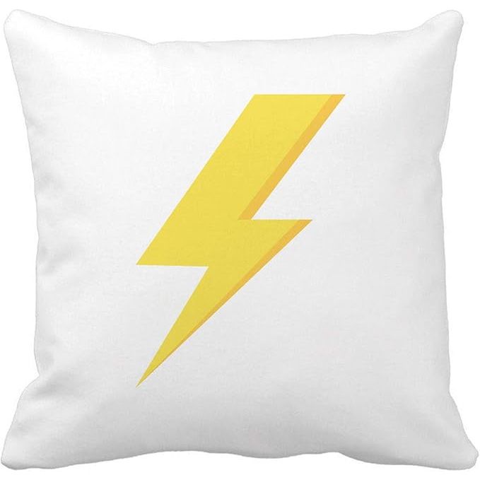 This throw pillow cover features a colorful bolt lightning design in a flat yellow thunder charge pattern. It measures 18x18 inches, making it suitable for standard size pillows. The pillowcase is made of high-quality materials and is designed to be both decorative and functional, adding a pop of color and style to any living space.