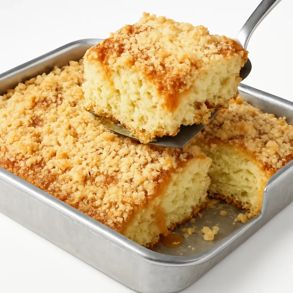 A delightful German dessert featuring a fluffy bread-like base topped with creamy dulce de leche and a crunchy farofa crumble, perfect for gatherings or pairing with coffee or tea.