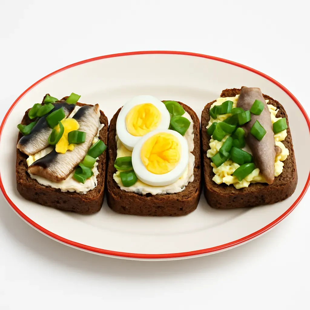 Experience a taste of Estonia with Kiluvõileib, an open-faced sprat sandwich served in three delectable ways: Classic, Sprat Butter, and Egg Butter. This traditional appetizer combines the robust flavors of spiced sprat fillets with the hearty texture of rye bread.