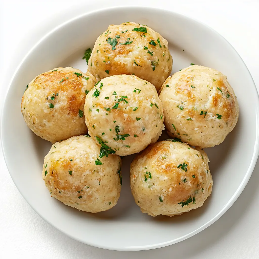 Semmelknödel are classic German bread dumplings that serve as the perfect vehicle for soaking up rich gravies and sauces. Made from dried white bread or rolls, milk, onions, and fresh parsley, these dumplings are seasoned with nutmeg, salt, and pepper to taste.