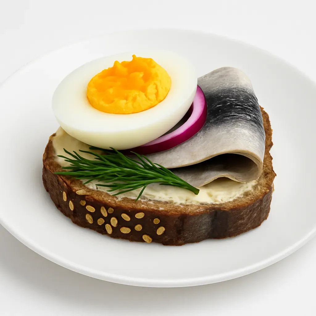 A traditional Estonian dish featuring marinated small fish, perfect as an appetizer or for open-faced sandwiches, infused with dill, onions, and capers through a meticulous marination process.