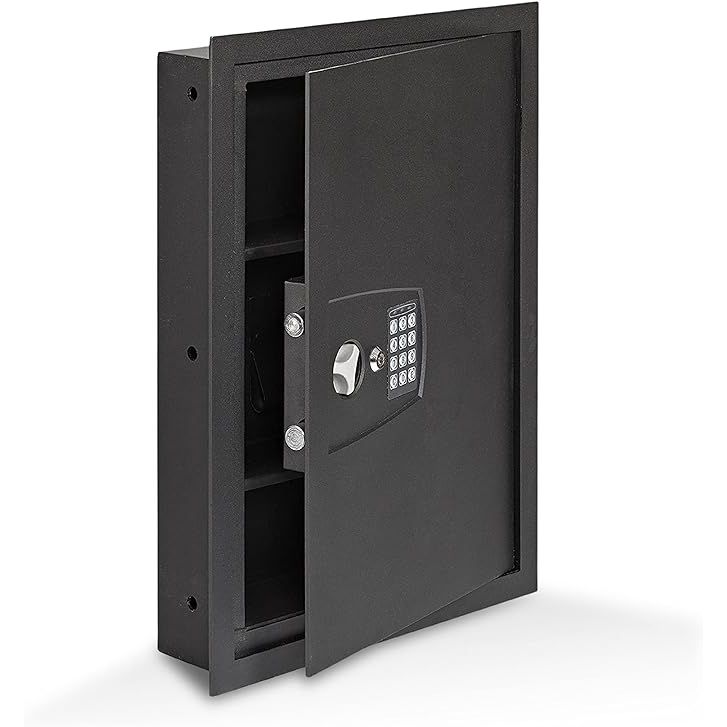 The SnapSafe in Wall Gun Safe and Money Safe is a hidden safe designed to provide security for your firearms and valuables. This safe features keypad entry for easy access and is designed to be installed between wall studs with a flush mount, making it an ideal choice for home or office use.