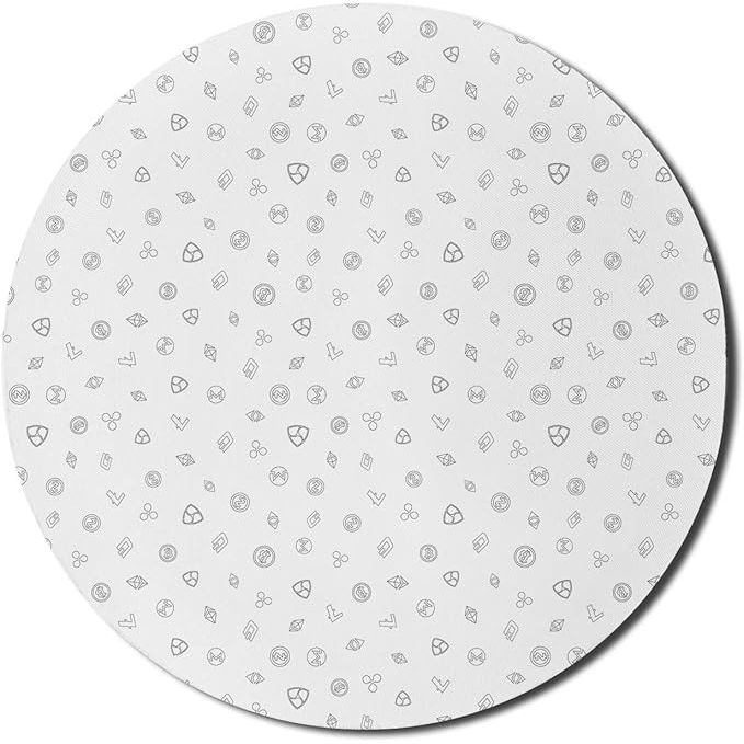 The Ambesonne Money Mouse Pad is a round, 8" thick rubber gaming mousepad designed with a cryptocurrency themed pattern. The pale grey color of the mouse pad adds a modern and sleek look to your computer setup. The non-slip bottom ensures that the mouse pad stays in place, providing a stable surface for your mouse while gaming or working.