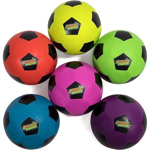 The Atomic Athletics Neon Rubber Playground Balls are a set of 6 youth-sized balls designed for use in various outdoor activities and games. These balls are made of durable rubber material, making them suitable for rough play without getting easily damaged.