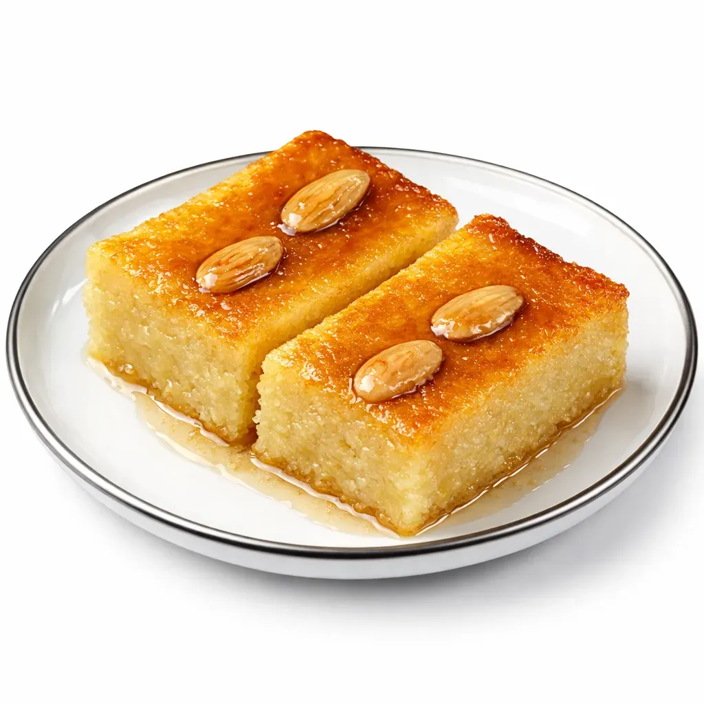 A delightful Greek dessert made with semolina, mastic, and lemon zest, drenched in a zesty lemon syrup. This egg-free, flour-free, and butter-free cake is moist and aromatic, perfect with a scoop of ice cream.