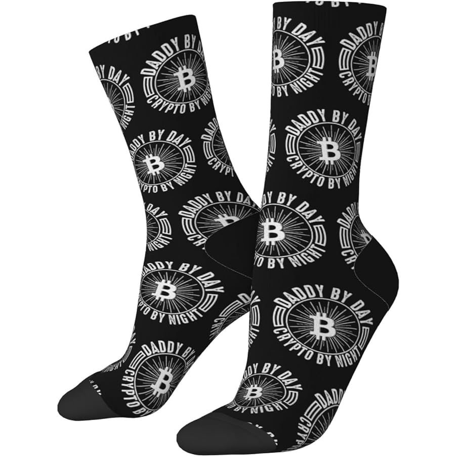 Daddy By Day Bitcoin Crypto By Night Socks For Men Women Gift Sport Crew Socks Funny Wicking Socks image