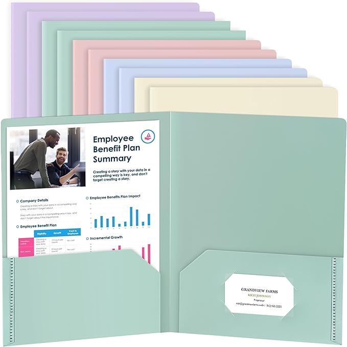 Plastic folders with pockets are essential office accessories that help in organizing and storing documents efficiently. This pack includes 10 heavy-duty folders in 5 different colors, offering a versatile and color-coded system for easy categorization.