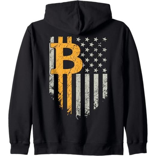 Bitcoin American Flag - Funny Cryptocurrency Flag - ON BACK Zip Hoodie image