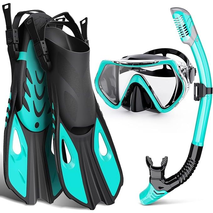 The Mask Fin Snorkel Set is a complete snorkeling gear package designed for adults looking to explore the underwater world. It includes a panoramic view mask, a dry top snorkel, adjustable swim fins, and a convenient travel bag for easy storage and transportation.