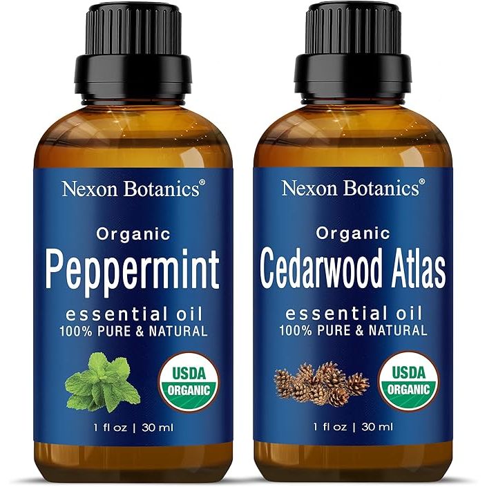 The Peppermint and Cedarwood Oils Bundle by Nexon Botanics is a combination of two essential oils known for their various benefits in aromatherapy and household use. Peppermint oil is known for its cooling and invigorating properties, while Cedarwood oil is prized for its grounding and calming effects.