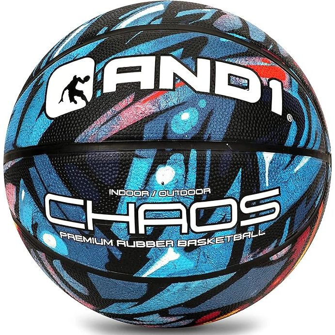 The AND1 Chaos Basketball is an official regulation size 7 basketball, measuring 29.5 inches in circumference. It is constructed with durable rubber material, making it suitable for both indoor and outdoor basketball games.