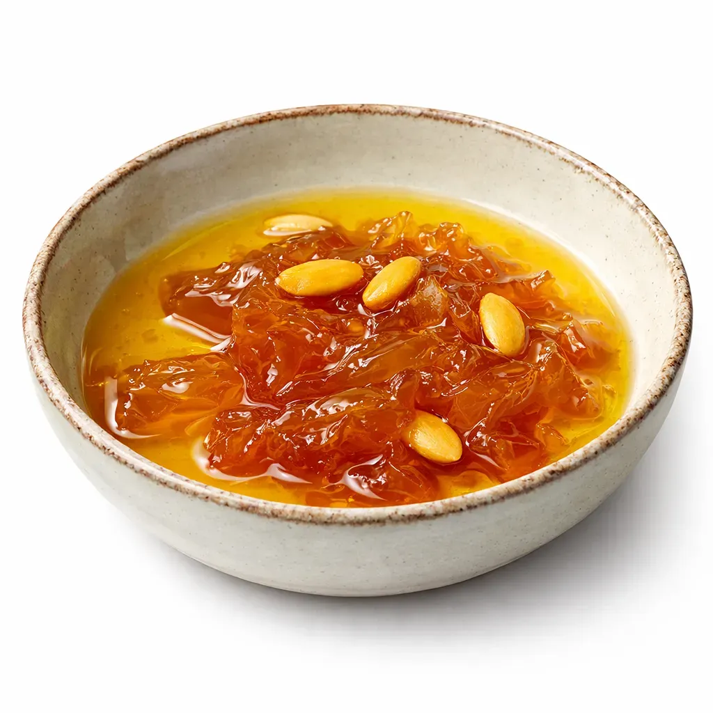 A delightful Greek sweet preserve made with white pumpkin, thyme honey, and almonds, popular on the island of Milos. Perfect as a unique dessert or a gift!